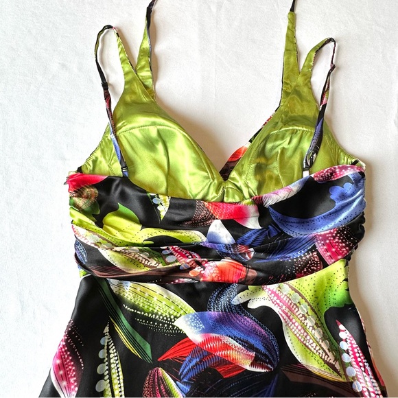 VTG Cache Womens Dress Floral Halter 100% Silk Y2K Party Bright Colorful Size 10 - Picture 12 of 16